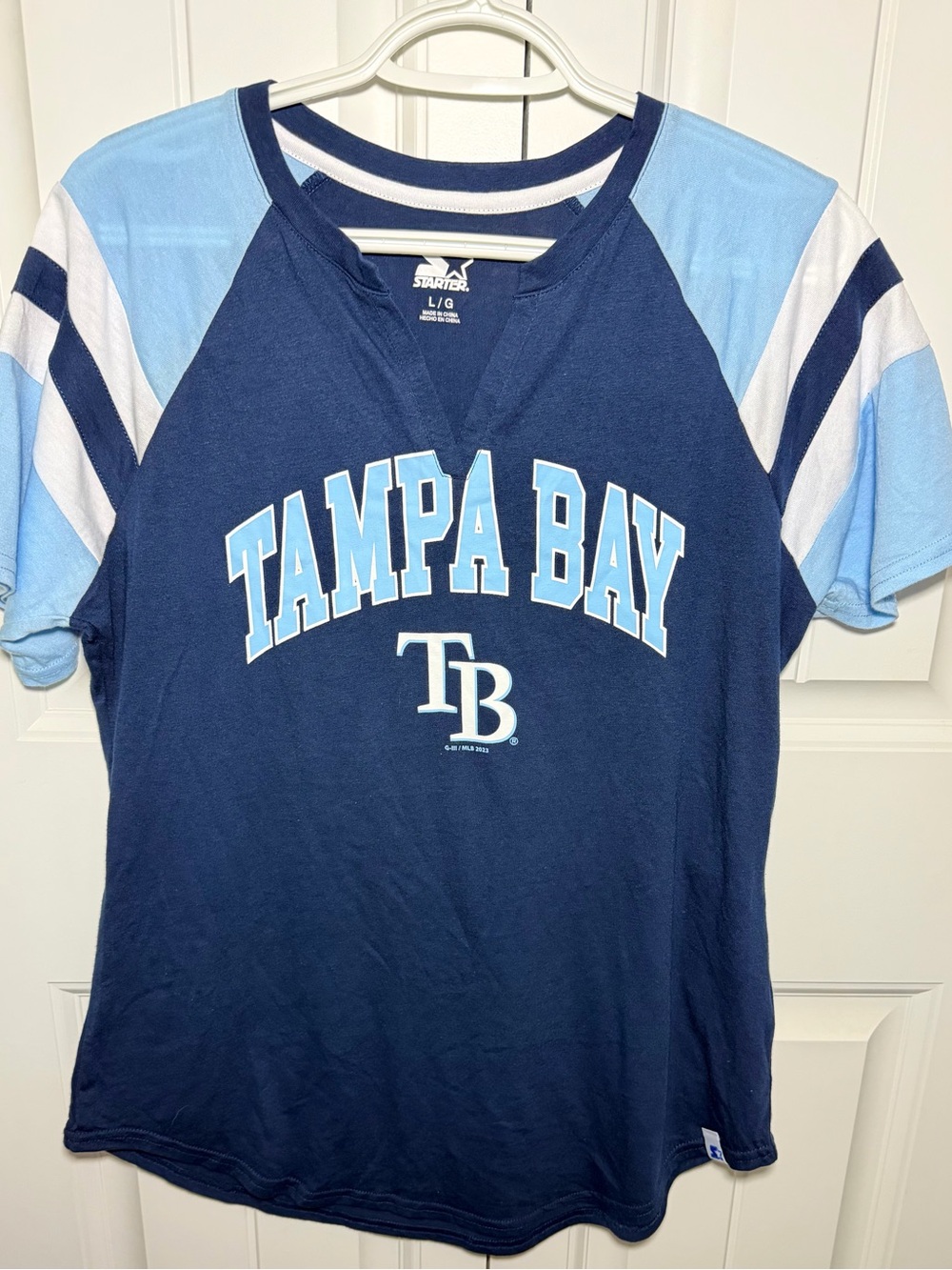 Tampa Bay Rays Starter Women’s L Colorblock T-Shirt Blue NWT